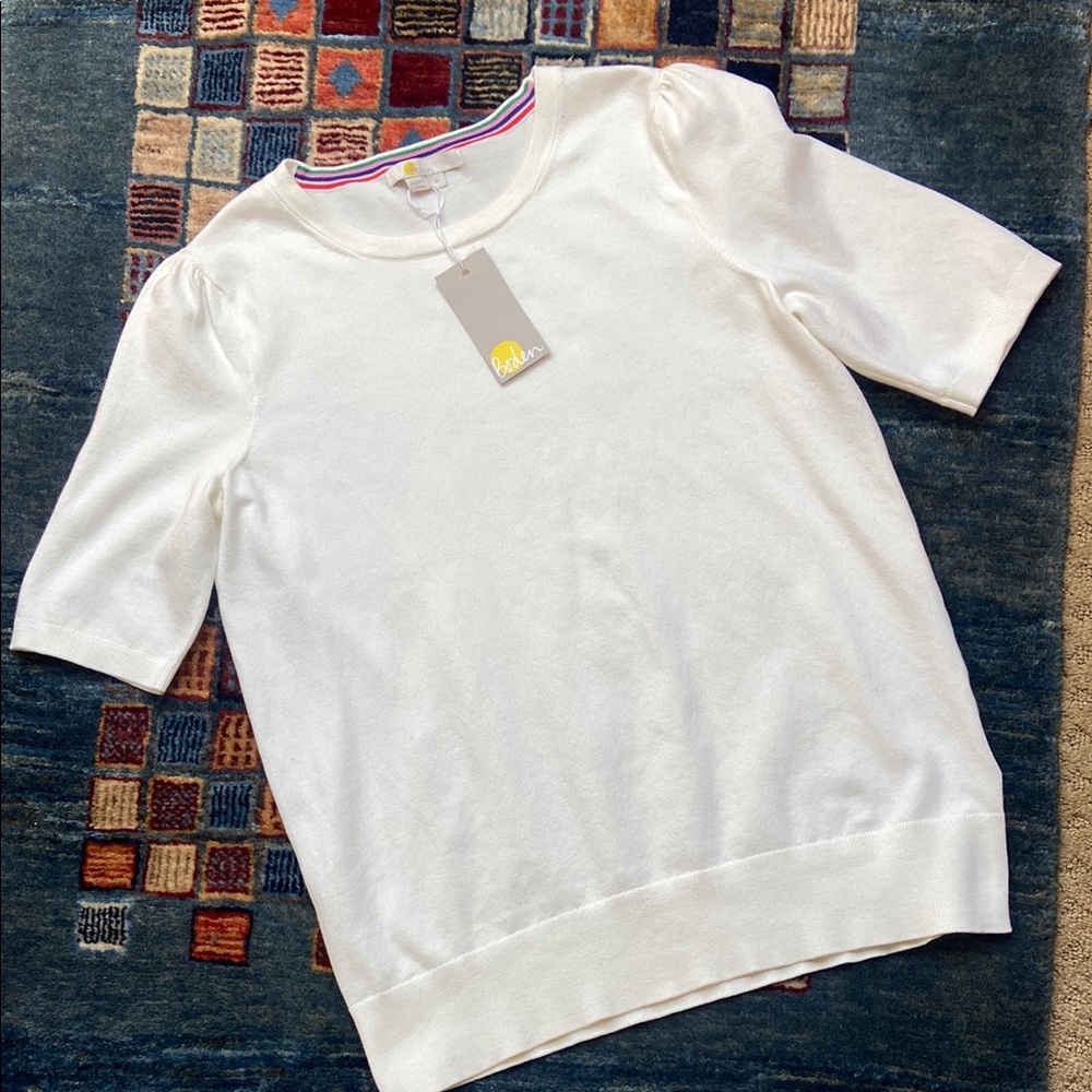 Boden White Short Sleeve Tee Classic Knit Top